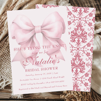 She's Tying The Knot Pink Bow Bridal Shower Invitation