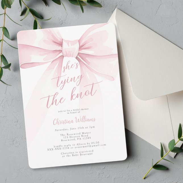 She's Tying The Knot Pink Bow Bridal Shower Invitation (Creator Uploaded)