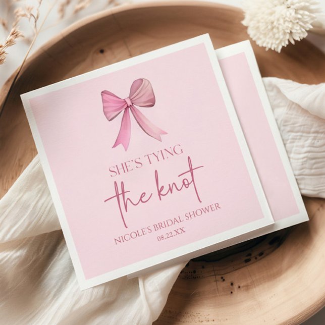 She's Tying The Knot Pink Bow Bridal Shower Napkin (Creator Uploaded)