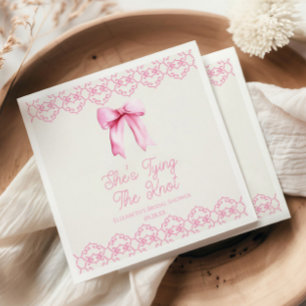 She's Tying The Knot Pink Bow Bridal Shower Napkin