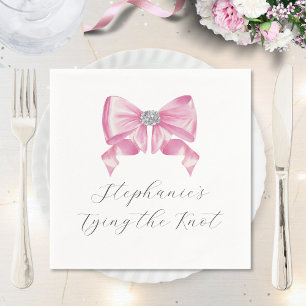 She's Tying The Knot Pink Bow Bridal Shower Napkin