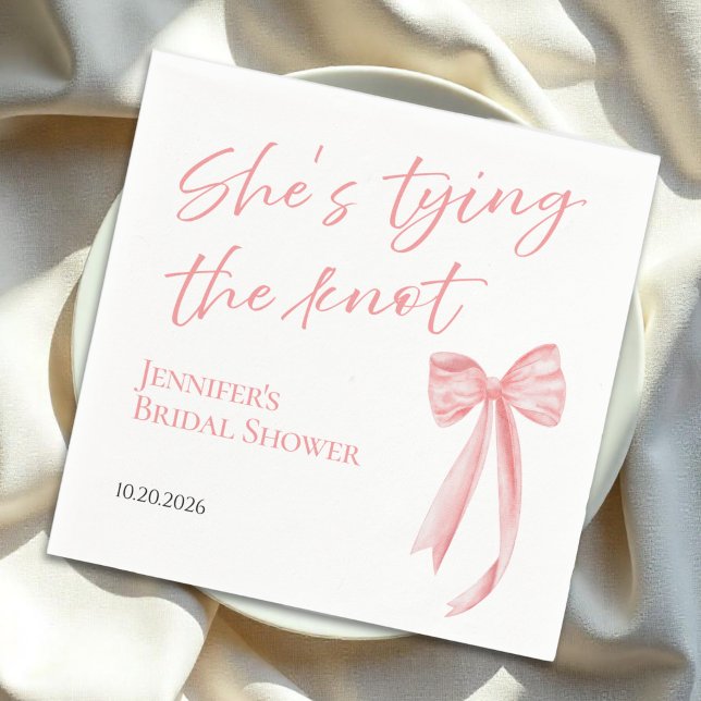 She's Tying the Knot | Pink Bow Bridal Shower Napkin (Creator Uploaded)