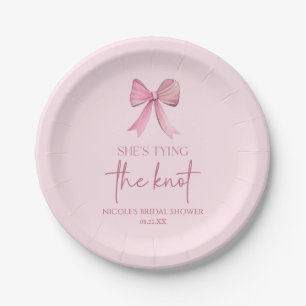 She's Tying The Knot Pink Bow Bridal Shower Paper Plate