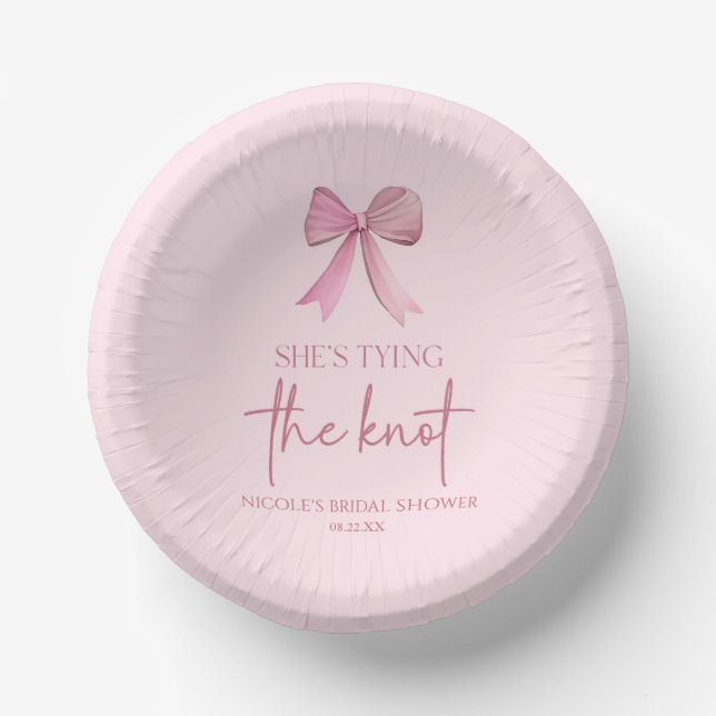 She's Tying The Knot Pink Bow Bridal Shower Paper Plate (Front)