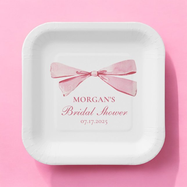 She's Tying The Knot Pink Bow Bridal Shower Paper Plate (Creator Uploaded)