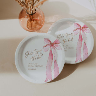 She's Tying the Knot Pink Bow Bridal Shower  Paper Plate