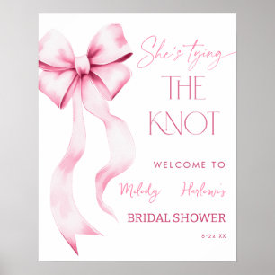 She's Tying the Knot Pink Bow Bridal Shower Poster