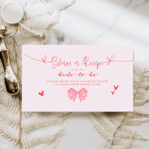 She's Tying the Knot Pink Bow Bridal Shower Recipe Enclosure Card