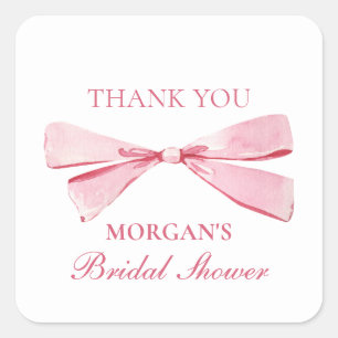 She's Tying The Knot Pink Bow Bridal Shower Square Sticker