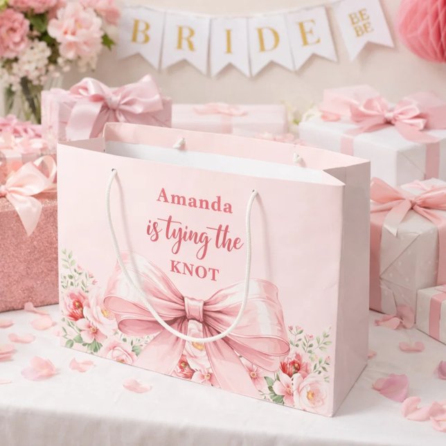 She's tying the knot pink bow floral Bridal Shower Large Gift Bag (Creator Uploaded)