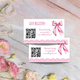 She's tying the knot pink bow gift registry enclosure card