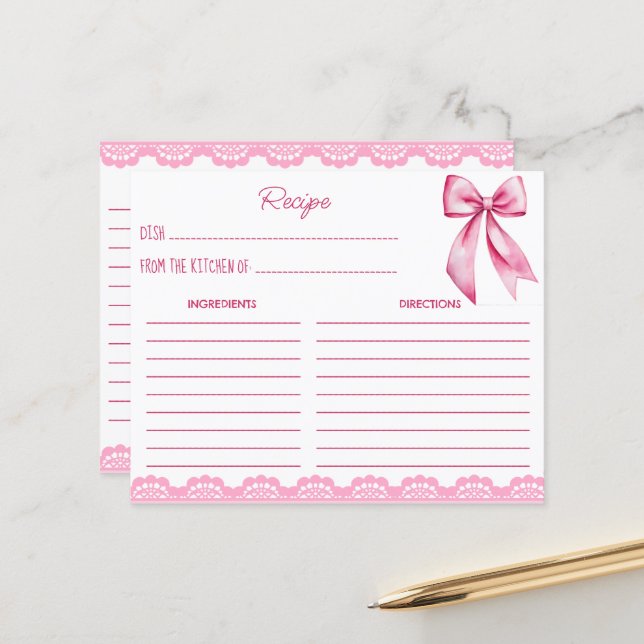 She's tying the knot pink bow recipe card (Front/Back In Situ)