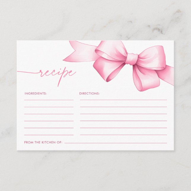 She's Tying the Knot Pink Bow Shower Recipe Enclosure Card (Front)