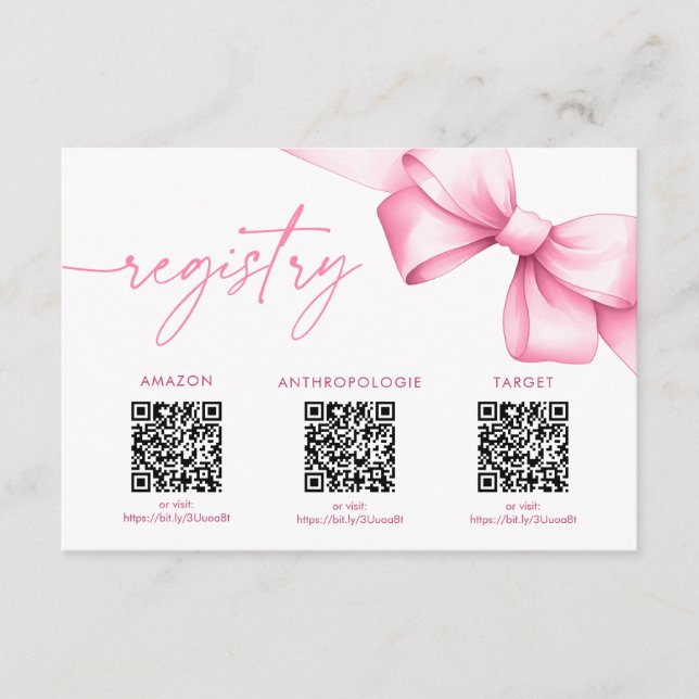 She's Tying the Knot Pink Bow Shower Registry Enclosure Card (Front)