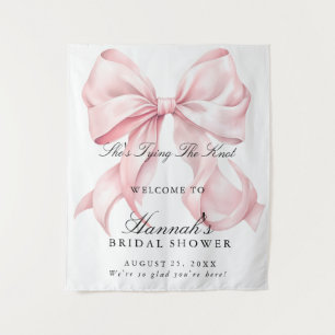 She's Tying The Knot Pink Bow Welcome Sign Tapestry