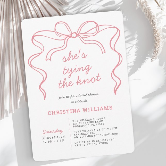 She's Tying the Knot Pink Bridal Shower Invitation (Creator Uploaded)