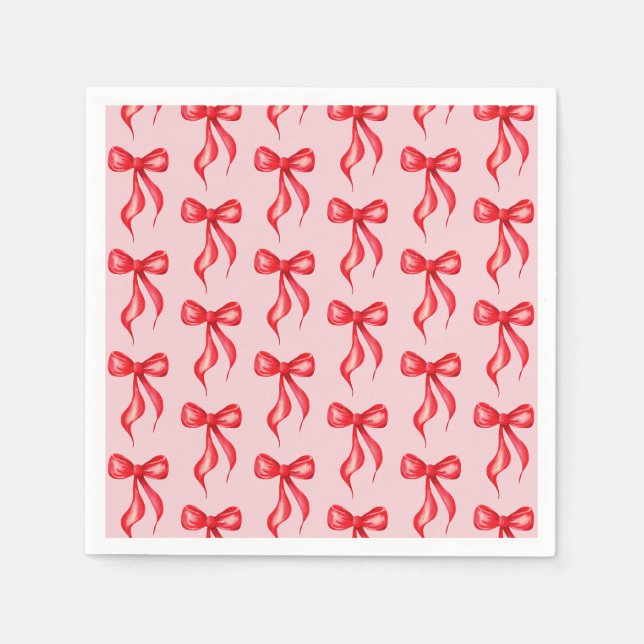 She's Tying the Knot Pink Red Bow Bridal Shower Napkin (Front)