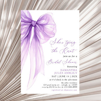 She's Tying The Knot Purple Bow Bridal Shower Invitation