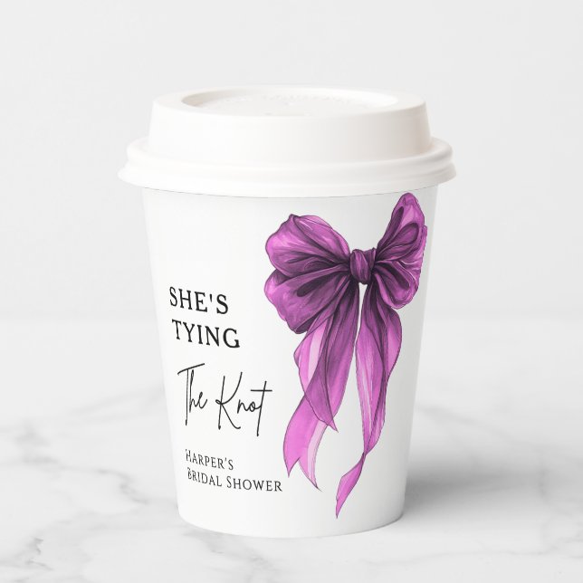 She's Tying The Knot Purple Bow Bridal Shower Paper Cups (Left)