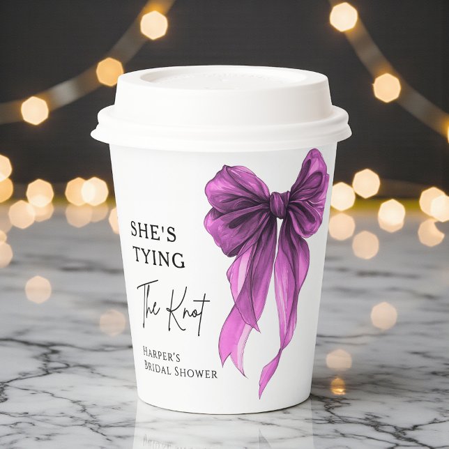 She's Tying The Knot Purple Bow Bridal Shower Paper Cups (Creator Uploaded)