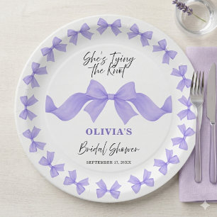 She's Tying the Knot Purple Bow Bridal Shower Paper Plate