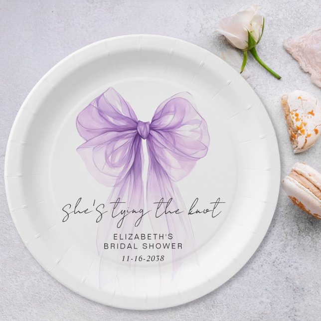 She's Tying The Knot Purple Bow Bridal Shower Paper Plate (She's Tying The Knot Purple Bow Bridal Shower Paper Plates)