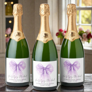 She's Tying The Knot Purple Bow Bridal Shower Sparkling Wine Label