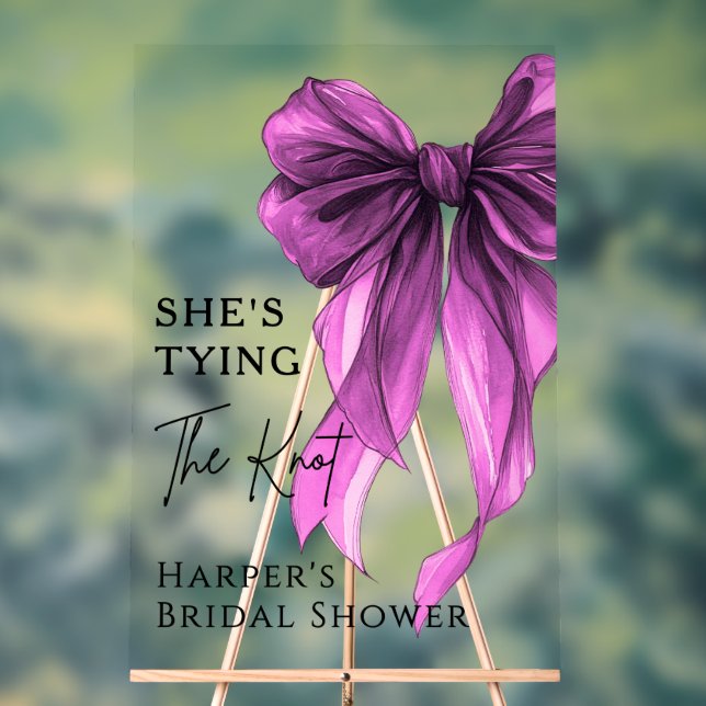 She's Tying The Knot Purple Bow Welcome Sign (Neutral)
