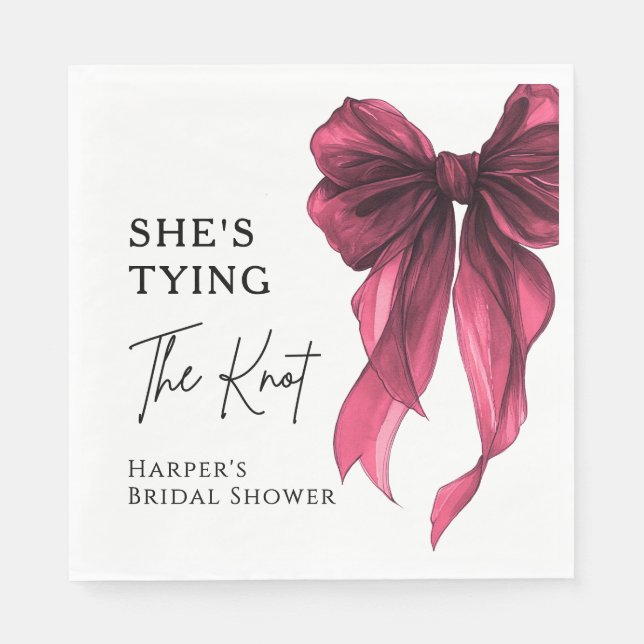 She's Tying The Knot Red Bow Bridal Shower Napkin (Front)