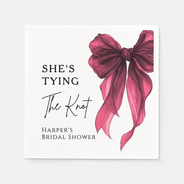 She's Tying The Knot Red Bow Bridal Shower Napkin (Front)