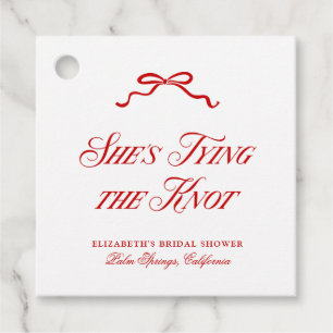 She's Tying The Knot Red Elegant Hand Drawn Bow Favour Tags