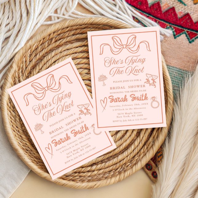 She's Tying the Knot retro Peach Whimsical Bridal  Invitation (Creator Uploaded)