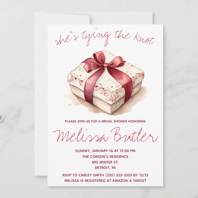She's Tying the Knot! Ring Box Bridal Shower Invitation (Front)