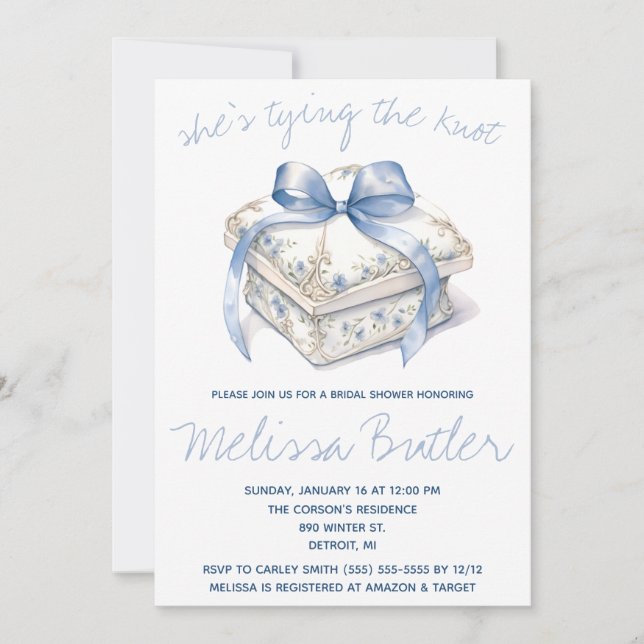 She's Tying the Knot! Ring Box Bridal Shower Invitation (Front)