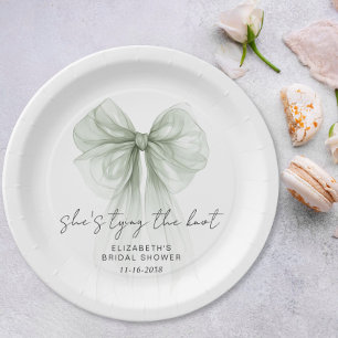 She's Tying The Knot Sage Bow Bridal Shower Paper Plate