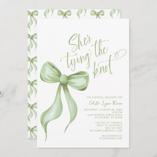She's Tying the Knot Sage Green Bow Bridal Shower Invitation