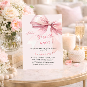 She's tying the knot soft pink bow Bridal Shower Invitation