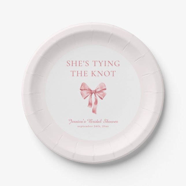 She's Tying the Knot Soft Pink Coquette Shower Paper Plate (Front)