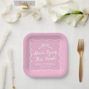 She's Tying The Knot Whimsical Bow Bridal Shower Paper Plate