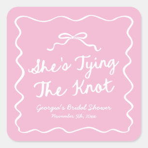 She's Tying The Knot Whimsical Bow Bridal Shower Square Sticker