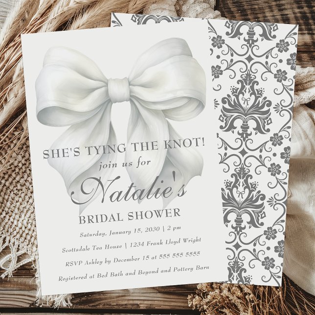 She's Tying The Knot White Bow Bridal Shower Invitation (Creator Uploaded)