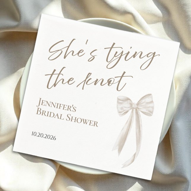She's Tying the Knot | White Bow Bridal Shower Napkin (Creator Uploaded)