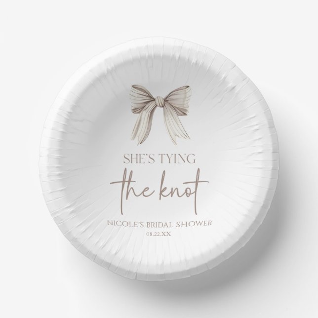 She's Tying The Knot White Bow Bridal Shower Paper Plate (Front)