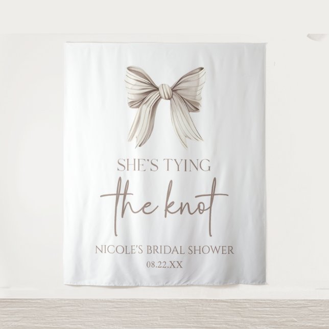 She's Tying The Knot White Bow Bridal Shower Tapestry (Front)