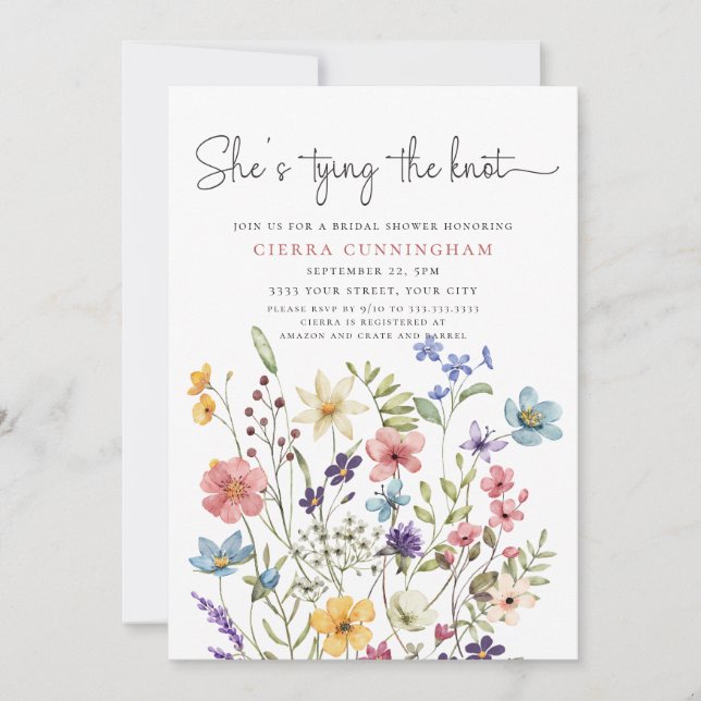 She's Tying the Knot Wildflower Bridal Shower Invitation (Front)