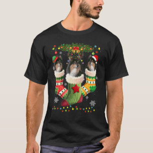 Shetland Christmas Socks Tree Light Xmas Santa Hat T-Shirt