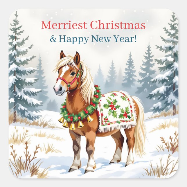 Shetland Pony Christmas Square Sticker (Front)