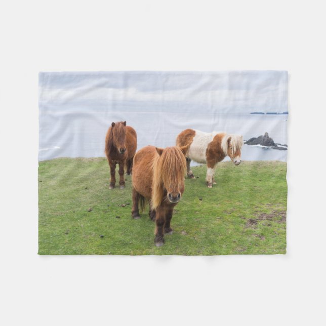 Shetland Pony on Pasture Near High Cliffs Fleece Blanket (Front (Horizontal))