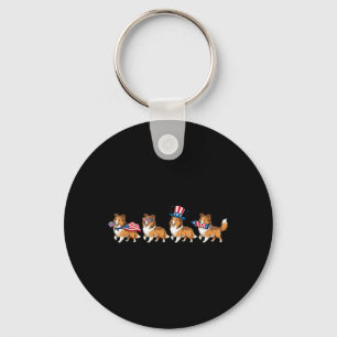 Shetland Sheepdog Aamerican Usa Flag Memorial Day Keychain