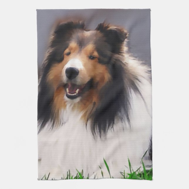 Shetland Sheepdog Art Kitchen Towel (Vertical)